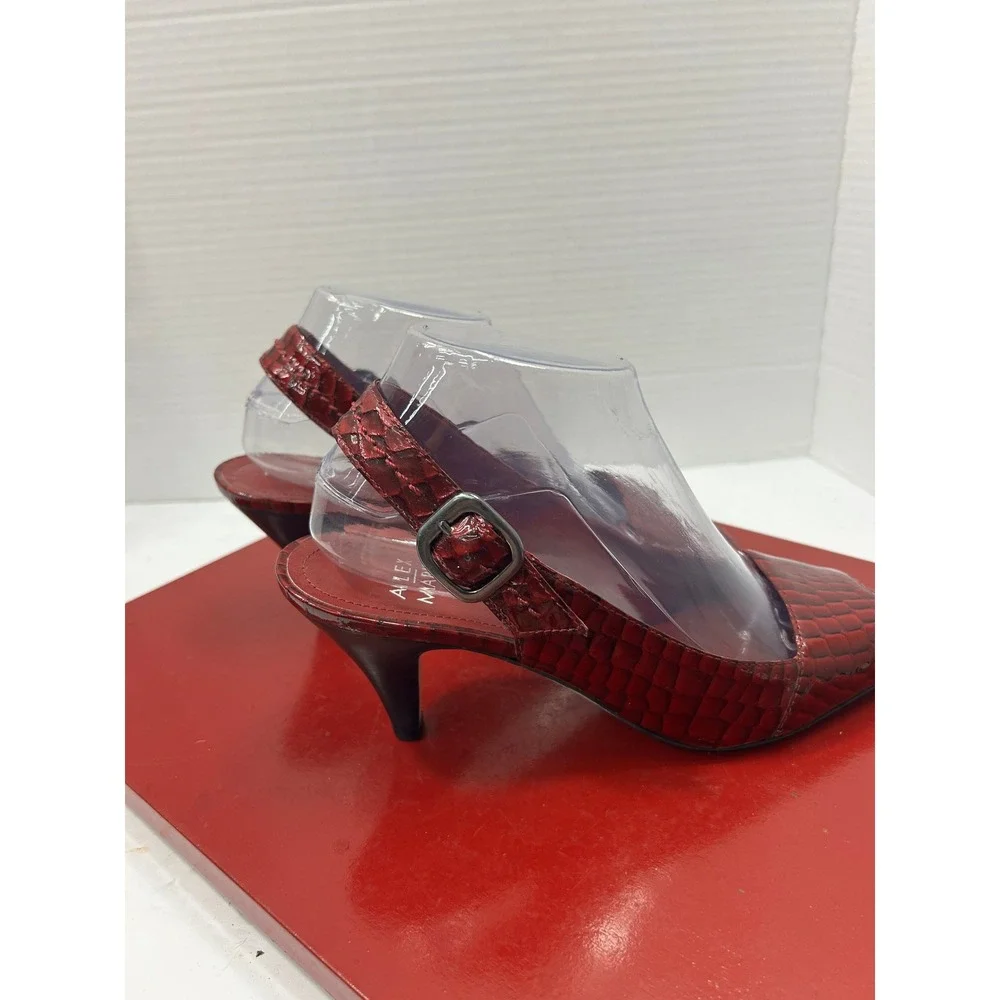 Alex Marie Croc Embossed Slingback Heels 9M Red Peep Kitten Heel Office Siren